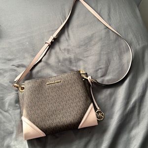 Michael Kors pink and brown messenger purse